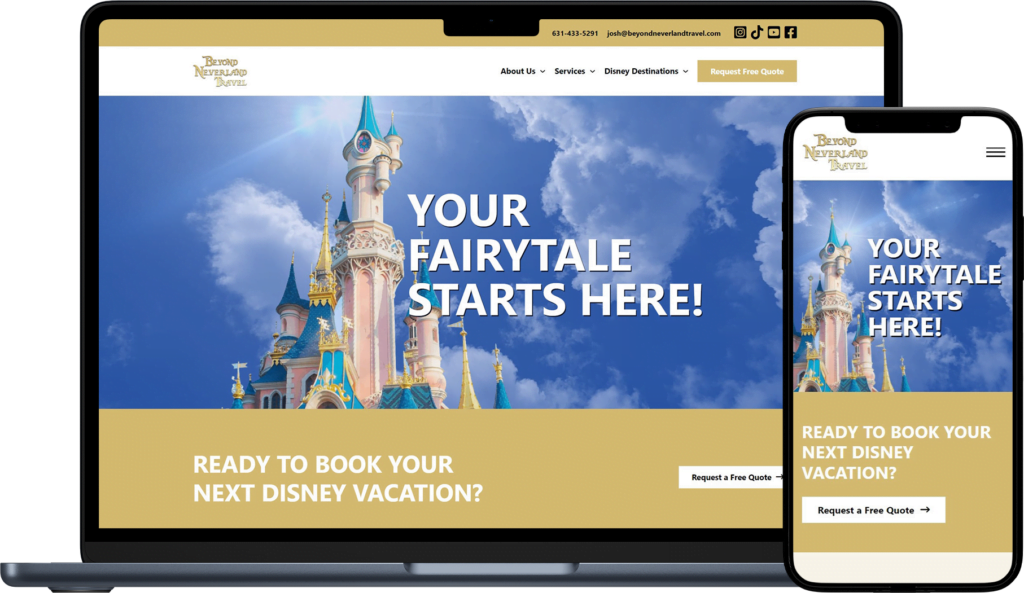 Responsive website design mockup for Beyond Neverland Travel