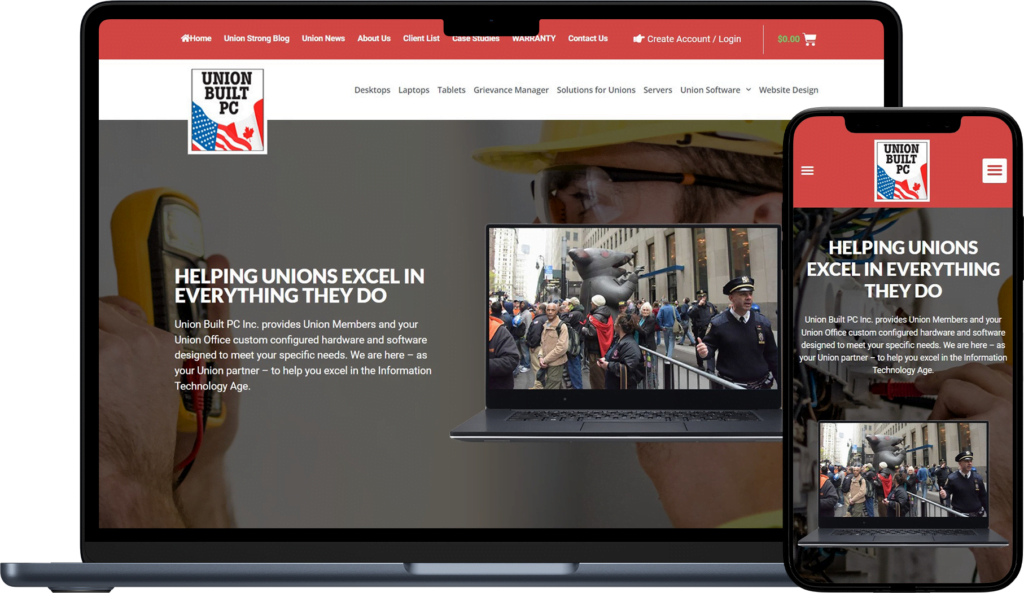 Responsive website design mockup for Union Built PC