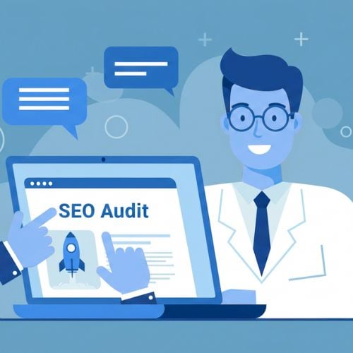A man and SEO expert doing SEO audit for a business.