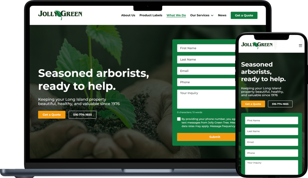Responsive website design mockup for Jolly Green Tree