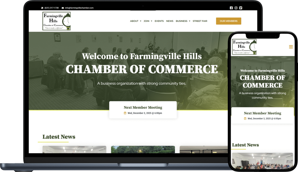 Responsive website design mockup for Farmingville Chamber of Commerce