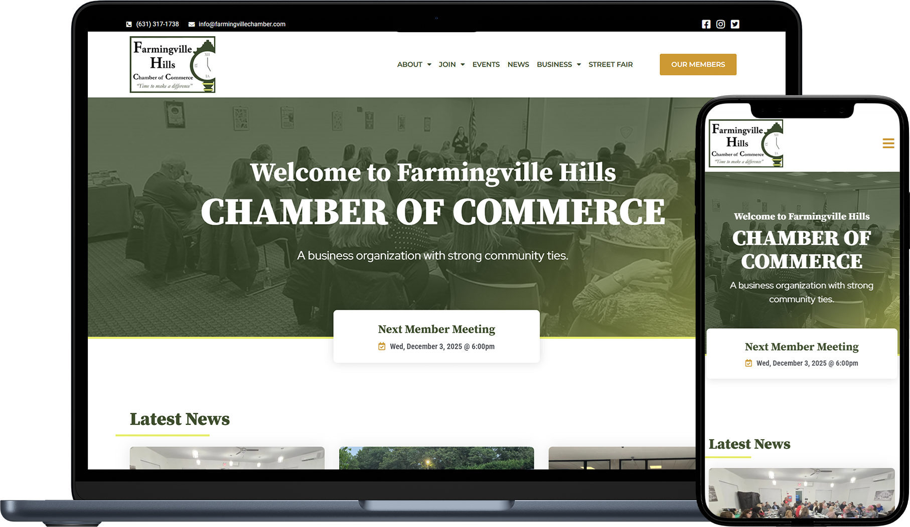 Responsive website design mockup for Farmingville Chamber of Commerce