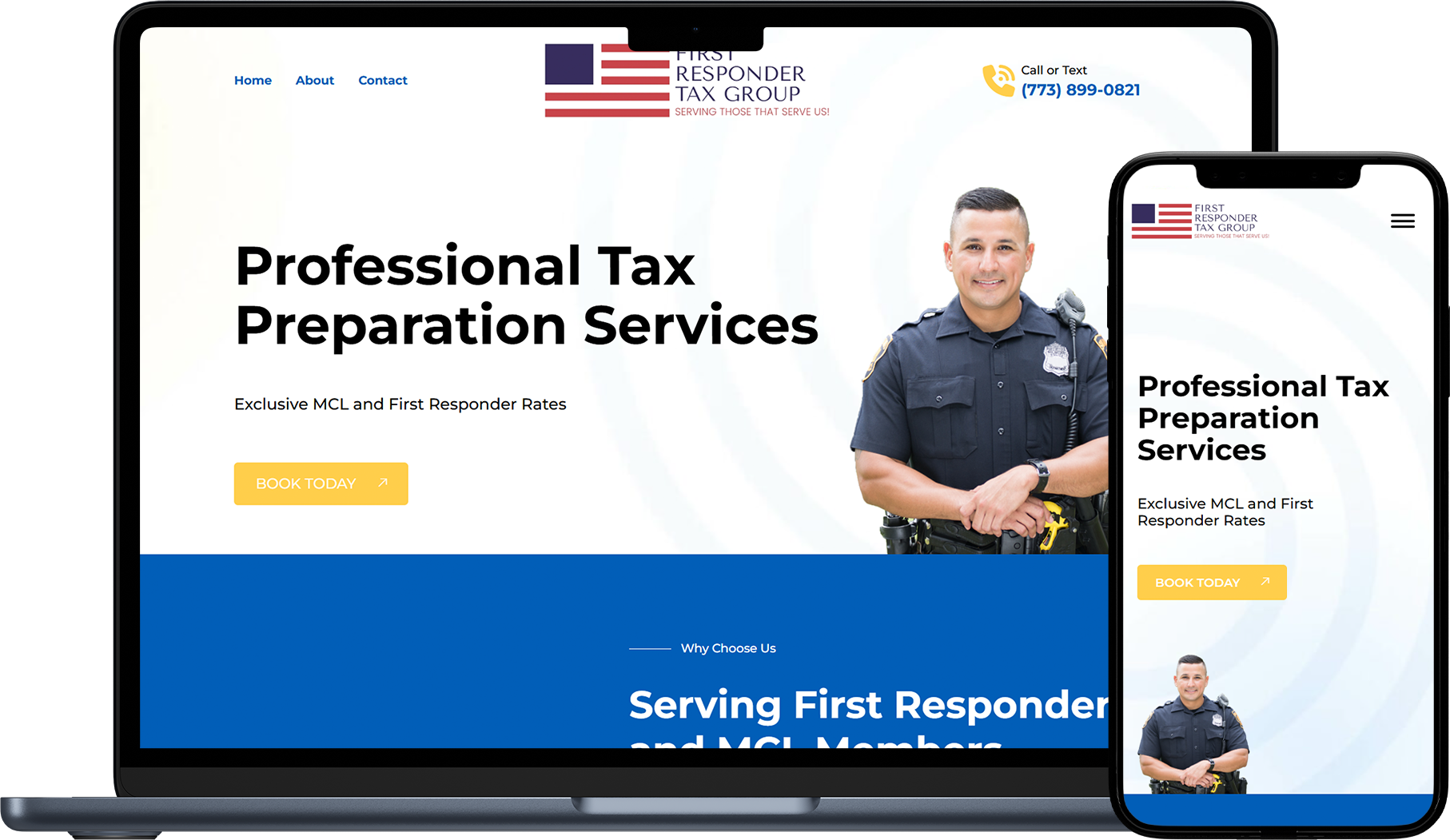 Responsive website design mockup for First Responder Tax Group