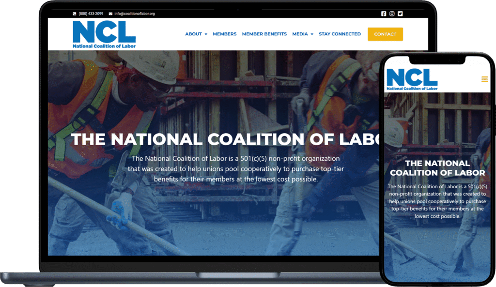 Responsive website design mockup for National Coalition of Labor
