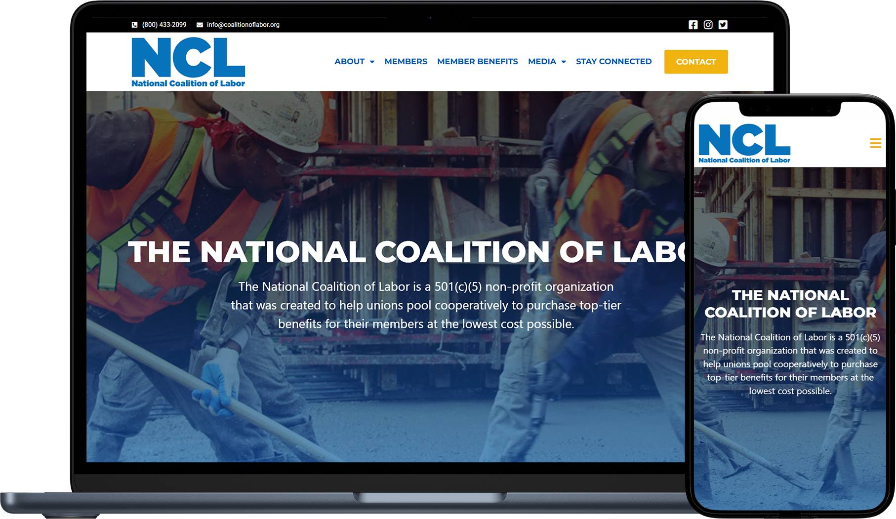 Responsive website design mockup for National Coalition of Labor
