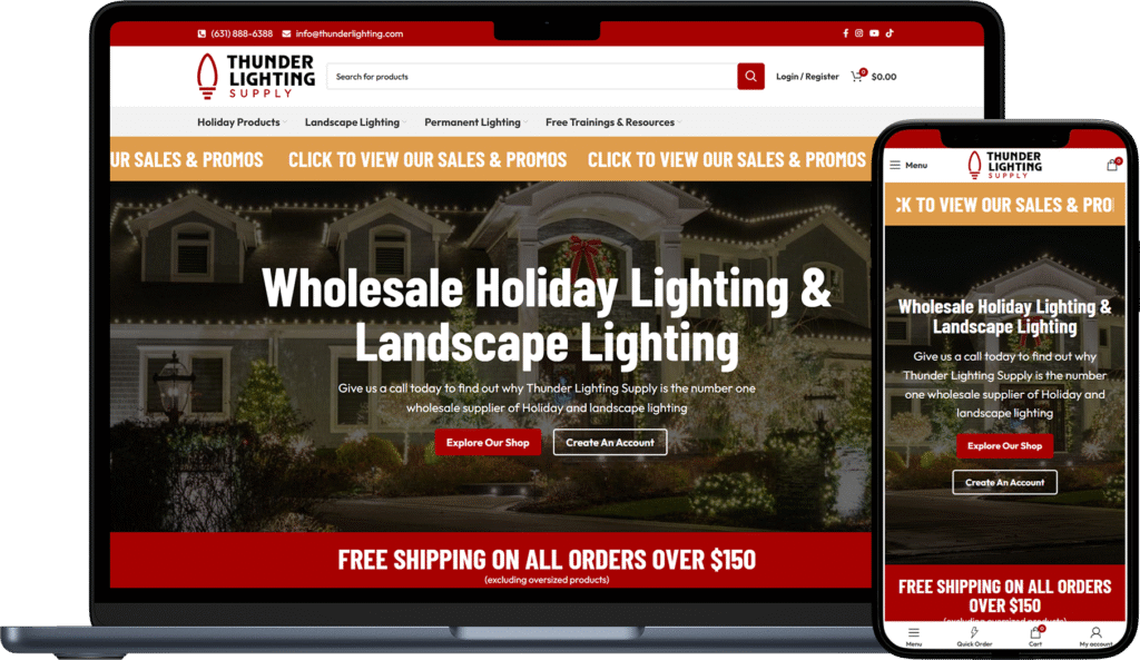 Responsive website design mockup for Thunder Lighting Supply