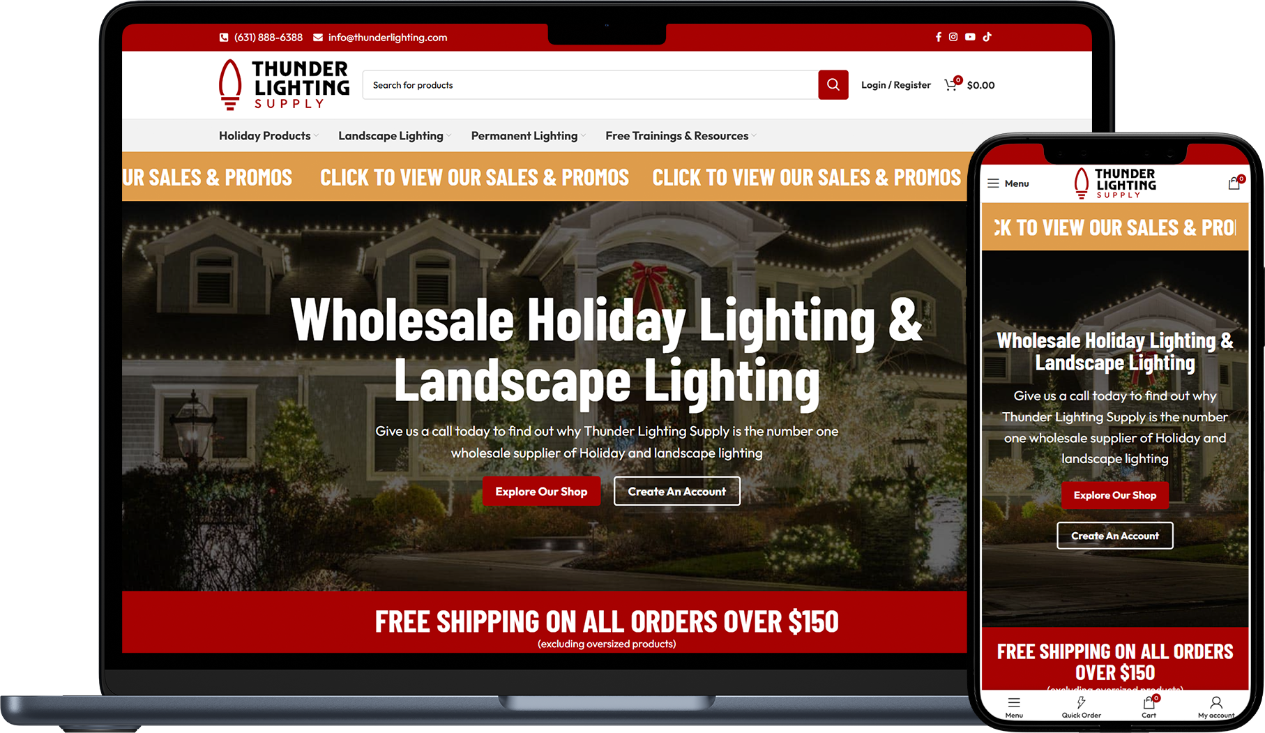 Responsive website design mockup for Thunder Lighting Supply